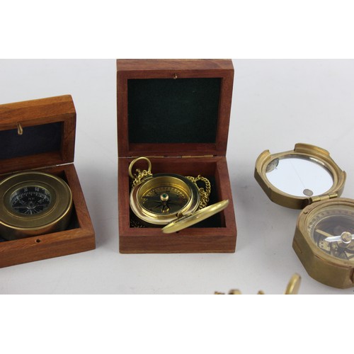 541 - 5 x Assorted Brass Sextant & Compasses Includes Vintage, Boxed, Natural Sine Etc