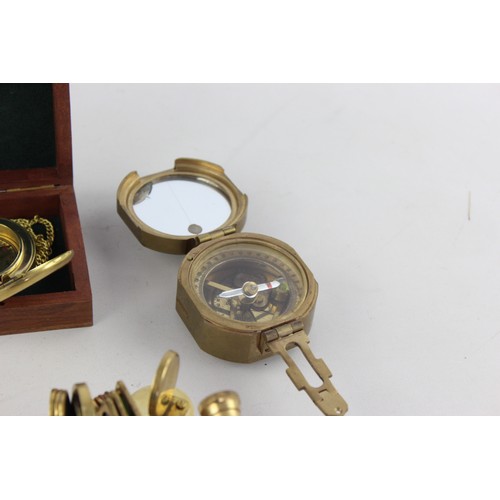 541 - 5 x Assorted Brass Sextant & Compasses Includes Vintage, Boxed, Natural Sine Etc