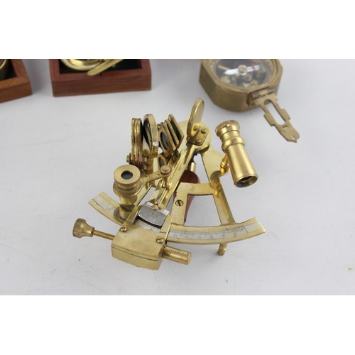 541 - 5 x Assorted Brass Sextant & Compasses Includes Vintage, Boxed, Natural Sine Etc