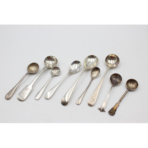 543 - 9 x Antique / Vintage Hallmarked .925 STERLING SILVER Condiment Spoons (63g)