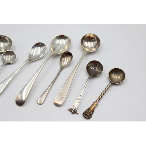 543 - 9 x Antique / Vintage Hallmarked .925 STERLING SILVER Condiment Spoons (63g)