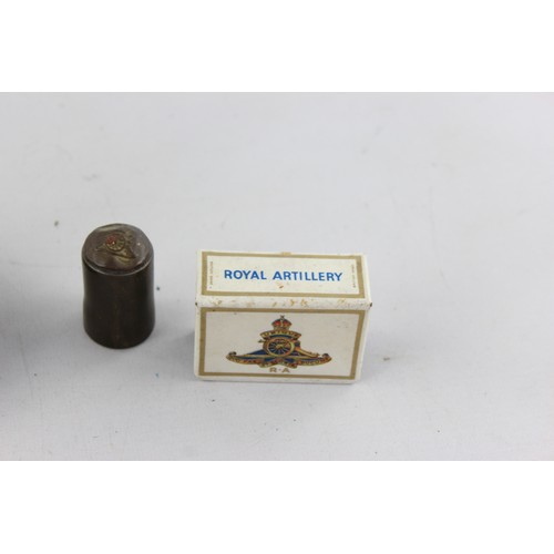 551 - 2 x Assorted Vintage ROYAL ARTILLERY Brass Table Lighter & Matchbox Cover