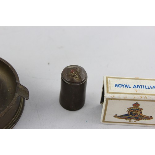 551 - 2 x Assorted Vintage ROYAL ARTILLERY Brass Table Lighter & Matchbox Cover