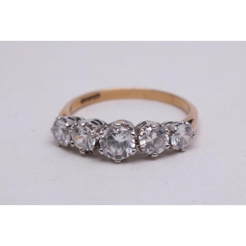 264 - 9ct GOLD CZ HALF ETERNITY RING SIZE Q, 2.3g