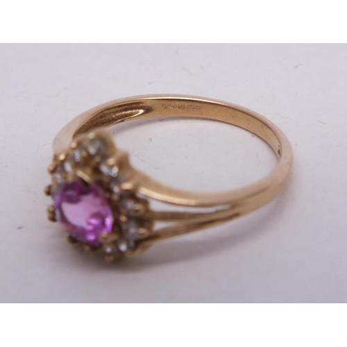 267 - 9ct GOLD PINK & WHITE CZ HEART RING SIZE J, 1.5g