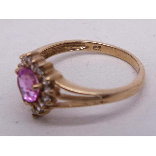 267 - 9ct GOLD PINK & WHITE CZ HEART RING SIZE J, 1.5g