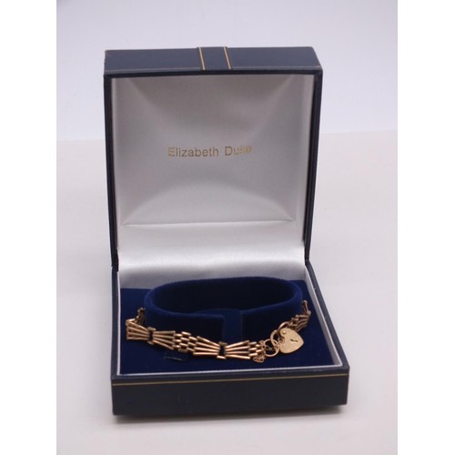 178 - 9ct GOLD GATE BRACELET WITH HEART PADLOCK FASTENER -5g