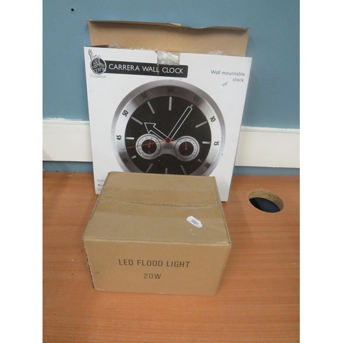 376 - CARRERA WALL CLOCK AND LED FLOOD LIGHT 20W