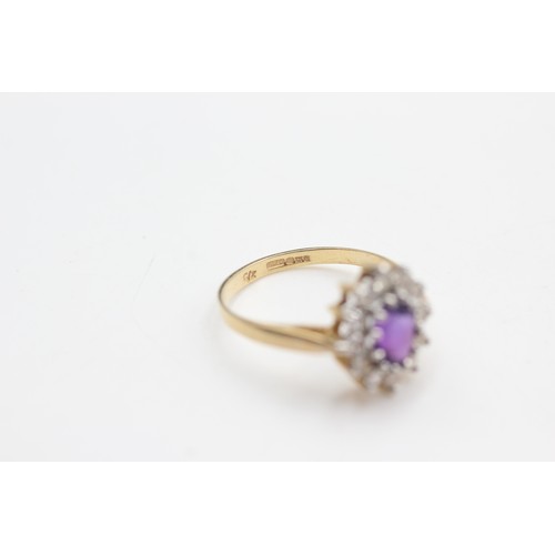 456 - 9ct gold vintage amethyst & clear gemstone dress ring (2g) - size M