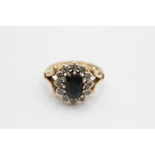 458 - 9ct gold vintage sapphire & diamond dress ring (3.5g) - size L