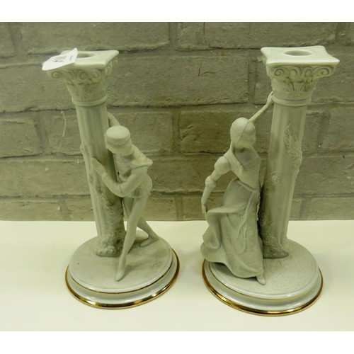 14 - TWO CANDLE STICKS ROMEO AND JULIET BY FRANKLIN MINT