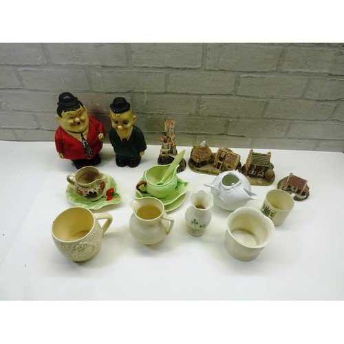 19 - ASSORTED POTTERY INCLUDES LAUREL & HARDY FIGURES