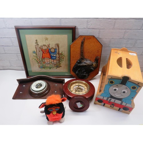 27 - MIXED LOT INCLUDES THOMAS TRAIN CARRIER, FURBY, BAROMETER ETC