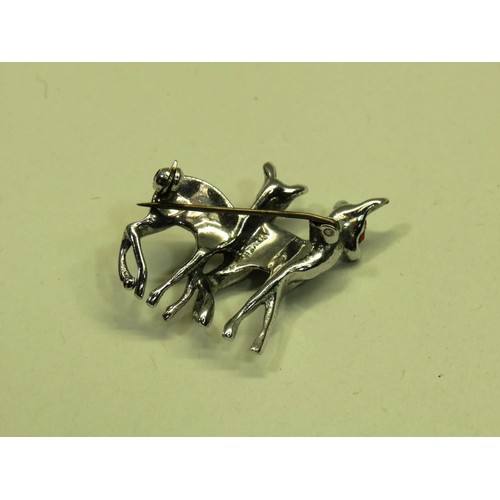 106 - SILVER SCOTTISH STAGS HEAD BROOCH AND SILVER MARCASITE DEERS BROOCH