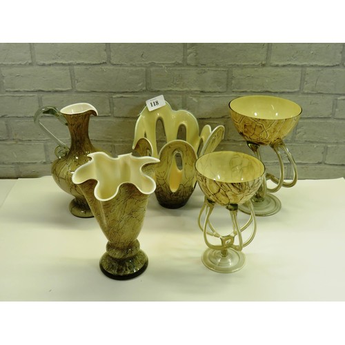 118 - 5 x PIECES OF KRONSO JOZEFINA ART GLASS INCLUDES VASES, JELLYFISH PEDESTAL BOWLS AND JUG