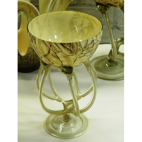 118 - 5 x PIECES OF KRONSO JOZEFINA ART GLASS INCLUDES VASES, JELLYFISH PEDESTAL BOWLS AND JUG