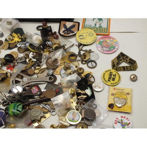 58 - OLD COAL MINING RELATED TIN FULL OF MISCELANEOUS INCLUDING BADGES AND COINS