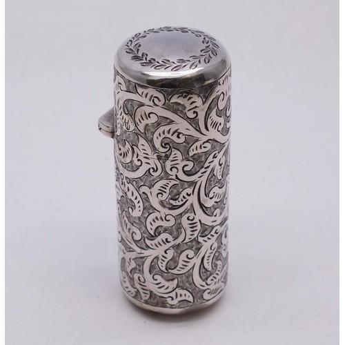 216 - ANTIQUE STERLING SILVER PERFUME BOTTLE LONDON HALLMARKS 1883 WITH GLASS STOPPER 58G