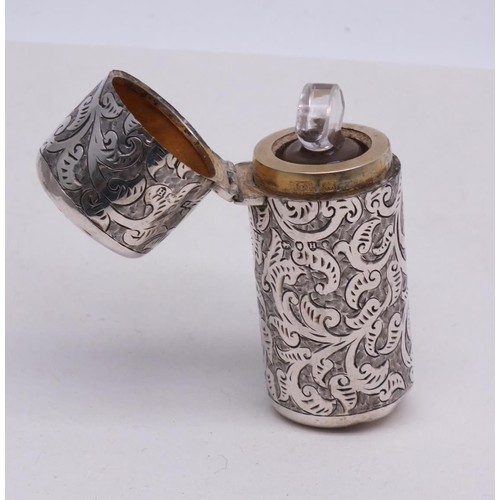 216 - ANTIQUE STERLING SILVER PERFUME BOTTLE LONDON HALLMARKS 1883 WITH GLASS STOPPER 58G