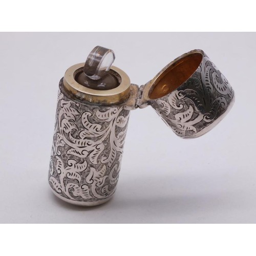 216 - ANTIQUE STERLING SILVER PERFUME BOTTLE LONDON HALLMARKS 1883 WITH GLASS STOPPER 58G