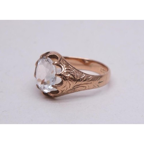 221 - VINTAGE 9CT ROSE GOLD ETCHED RING WITH CLEAR STONE SIZE M- 4.1G