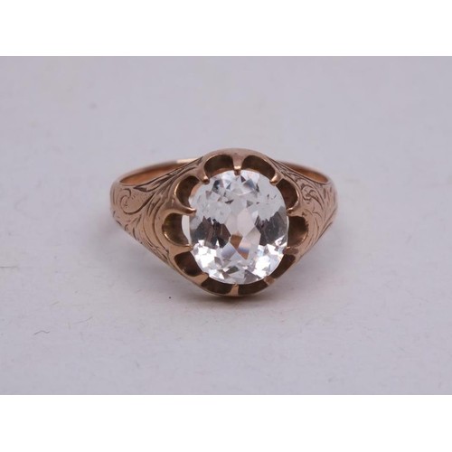 221 - VINTAGE 9CT ROSE GOLD ETCHED RING WITH CLEAR STONE SIZE M- 4.1G