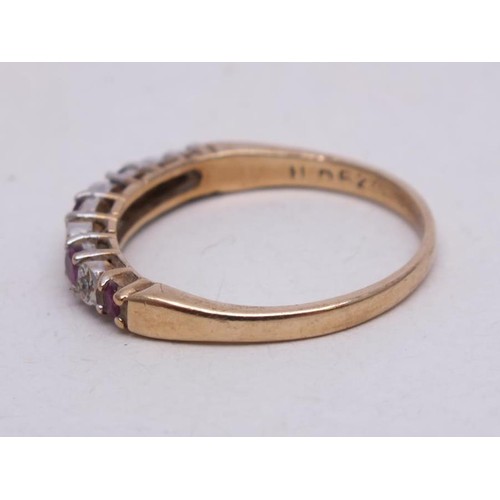 224 - 9CT PINK AND WHITE STONES HALF ETERNITY RING SIZE N-1.8G