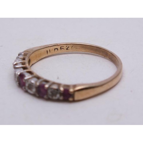 224 - 9CT PINK AND WHITE STONES HALF ETERNITY RING SIZE N-1.8G