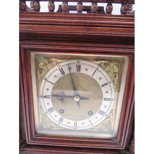 136 - ANTIQUE WINTERHOLDER AND HOFMEIR OAKWOOD CASED TINGTANG MANTLE CLOCK- C1900 COMPLETE