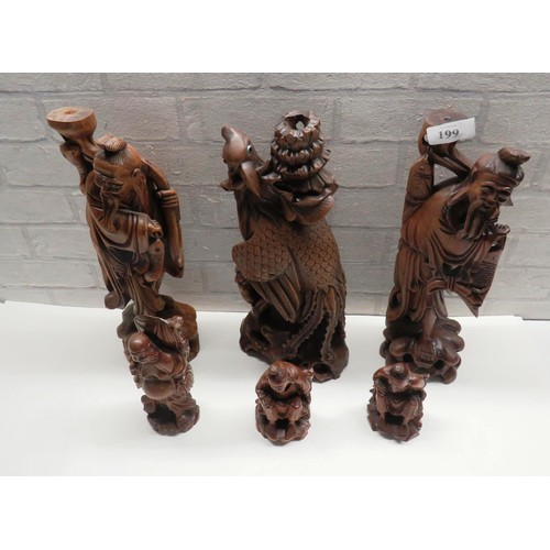 199 - SIX ASSORTED CHINESE CARVED WOOD FIGURES