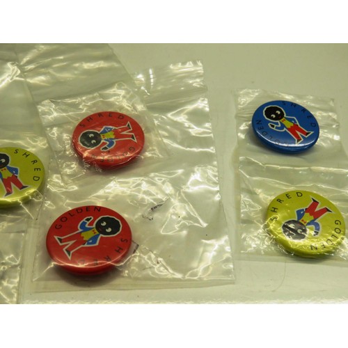 2 - 8 x GOLDEN SHRED TIN BADGES