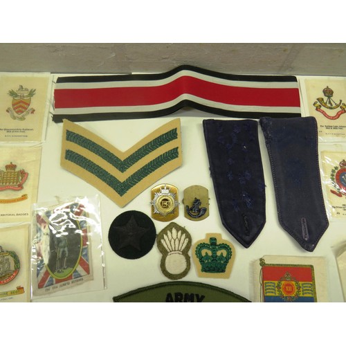 57 - BAG OF MILITARIA, BADGES, BUTTONS, CARDS ETC