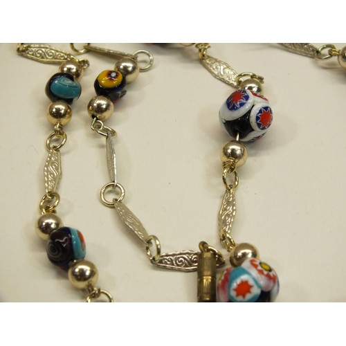 234 - VINTAGE VENETIAN MILLIFIORI BEAD AND SILVER PLATE LINK NECKLACE