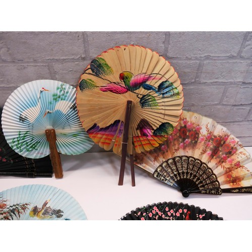 268 - 9 x VINTAGE HAND HELD FANS INCLUDES SWISS AIR,  PALM LEAF ETC