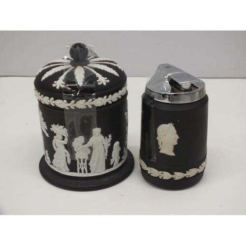 550 - TWO PIECES OF BLACK AND WHITE WEDGEWOOD JASPERWARE