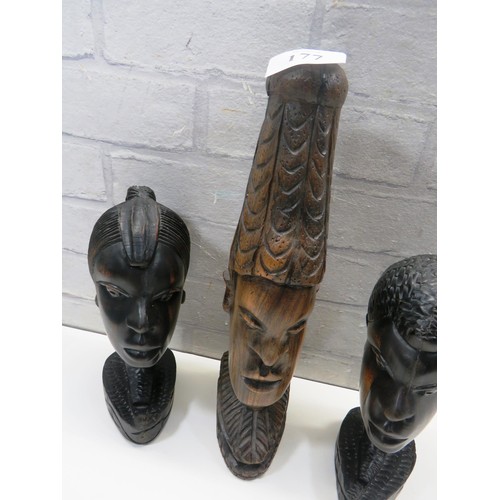 177 - THREE CARVED WOOD TRIBAL ART FIGURES