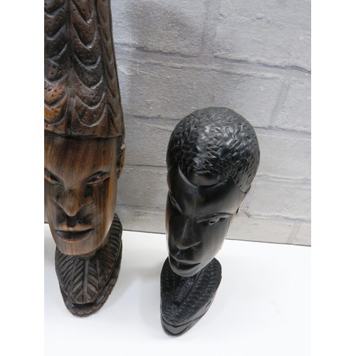 177 - THREE CARVED WOOD TRIBAL ART FIGURES