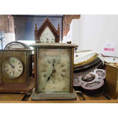 301 - SHELF LOT OF VINTAGE CLOCKS AND BAROMETERS