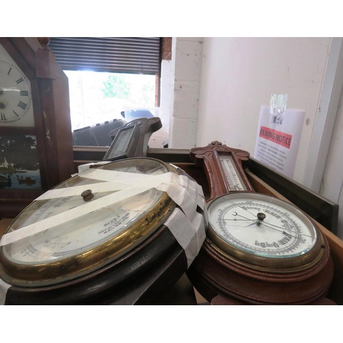 301 - SHELF LOT OF VINTAGE CLOCKS AND BAROMETERS