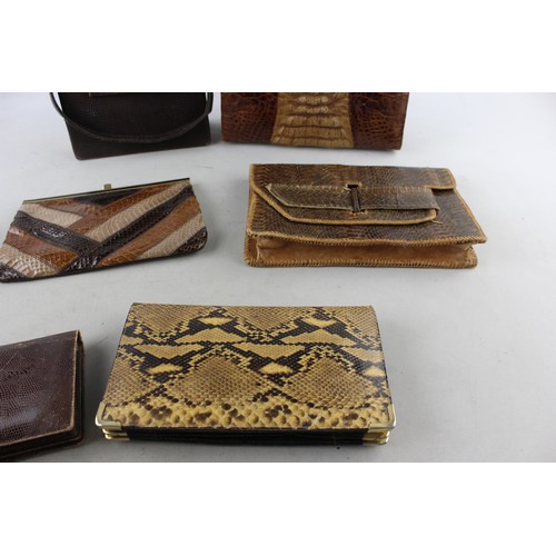 421 - 7 x Vintage Animal Leather HANDBAGS / WALLETS Inc. Snake & Crocodile