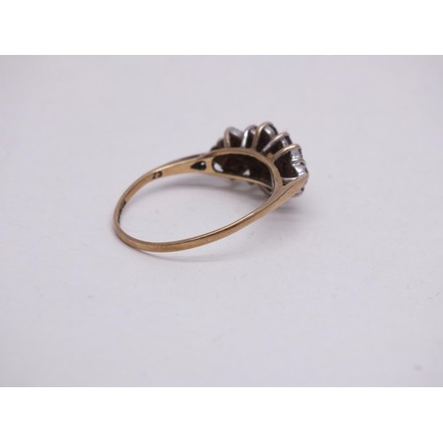 330 - 9ct GOLD CZ CLUSTER RING SIZE R, 2g