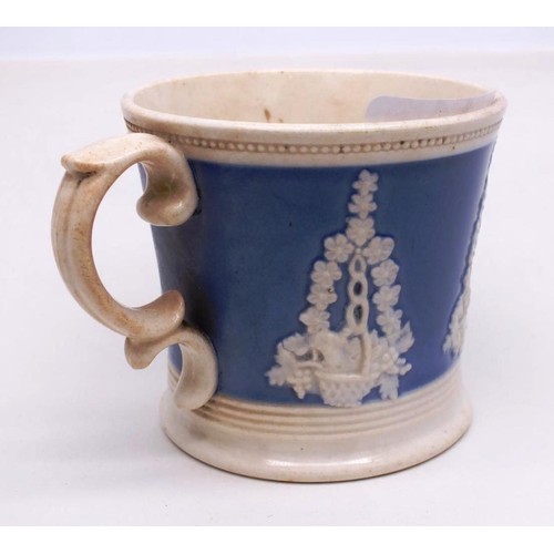 263 - ANTIQUE RARE BLUE AND WHITE PEARLWARE JASPERWARE MUG