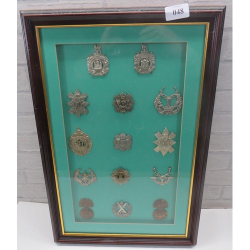 48 - 14x MILITARY CAP BADGES IN DISPLAY FRAME