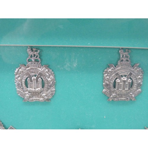 48 - 14x MILITARY CAP BADGES IN DISPLAY FRAME