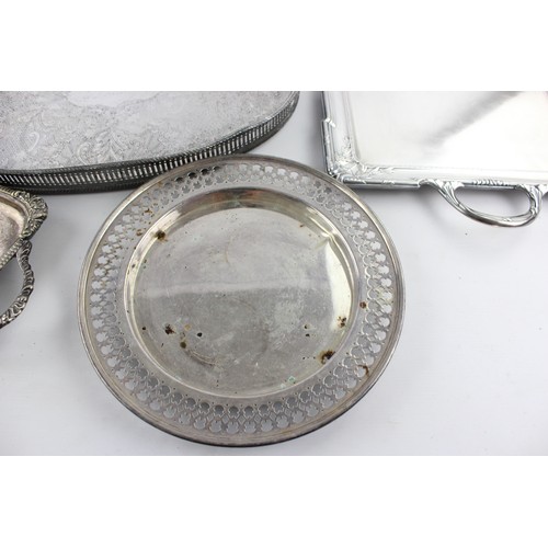 413 - 6 x Vintage SILVER PLATE Trays Inc. Walker & Hall, Twin Handle, Gallery (7161g)