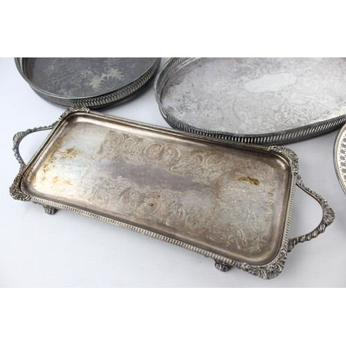 413 - 6 x Vintage SILVER PLATE Trays Inc. Walker & Hall, Twin Handle, Gallery (7161g)