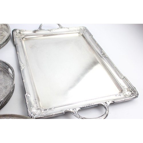 413 - 6 x Vintage SILVER PLATE Trays Inc. Walker & Hall, Twin Handle, Gallery (7161g)