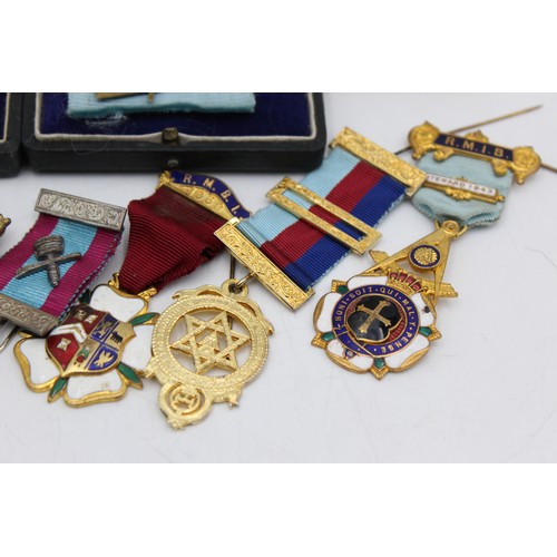 449 - 10 x Vintage India MASONIC Medals / Jewels Inc Stewatd, 1944 Harp of Erin Lodge