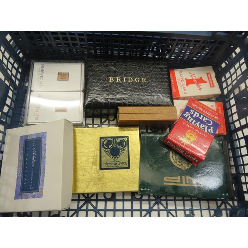 92 - VINTAGE PLAYING CARD SETS, WOODEN TRINKET BOXES, BRIDGE SET etc