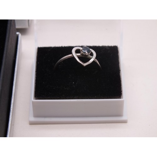 13 - 925 SILVER NECKLACE WITH HEART PENDANT AND SILVER HEART AND CZ RING